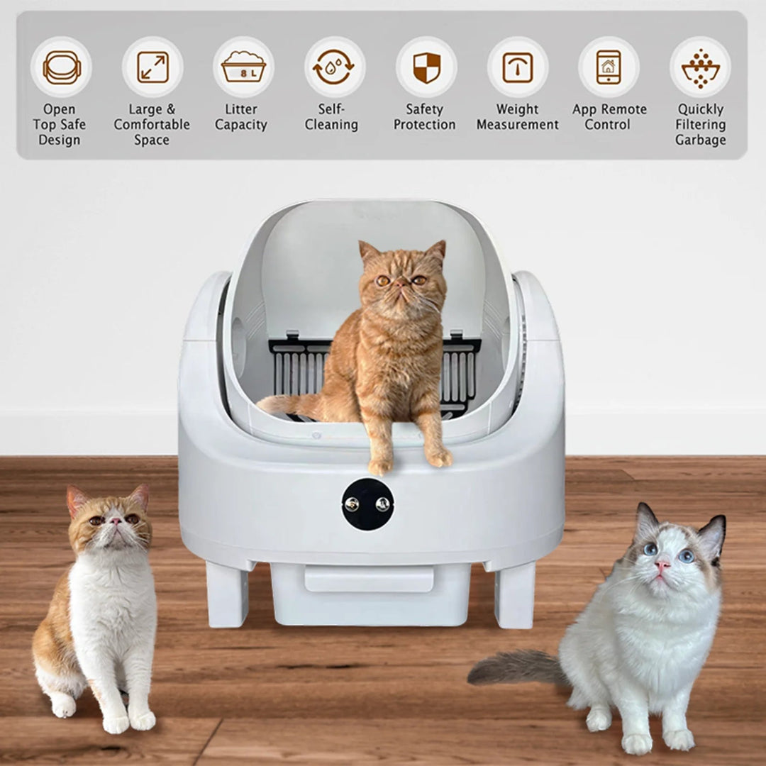 Revolutionary Auto Cat Litter Box with Smart App Control - Large Capacity, Odor-Free, Self-Cleaning Solution for Your Feline Friend
